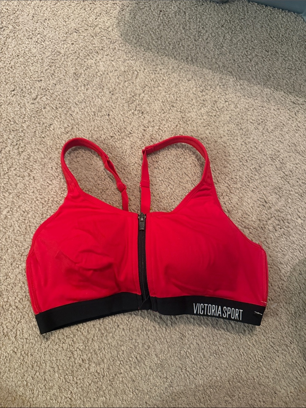 Victoria Sport Red Front-Zip High-Impact Sports Bra